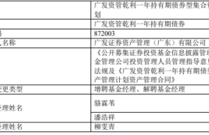 广发资管乾利一年持有期增聘基金经理骆霖苇潘浩祥