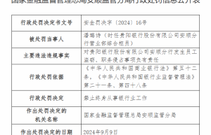 贵阳银行发生员工盗窃、职务侵占事件，一名柜员负有责任被终身禁业